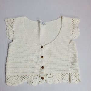 American Eagle Womens White Crochet Knit Top Size S –‎ Button Front – Boho Style